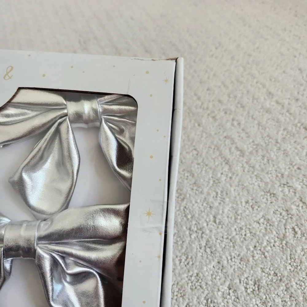 Shimmer & Shine Silver Metallic 72 inch Bow Garland Set of 2 Holiday X-mas Decor